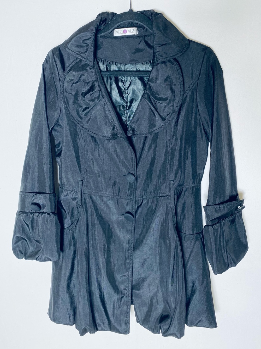 Vintage Black Taffeta Balloon Hem Ruffle Jacket XS